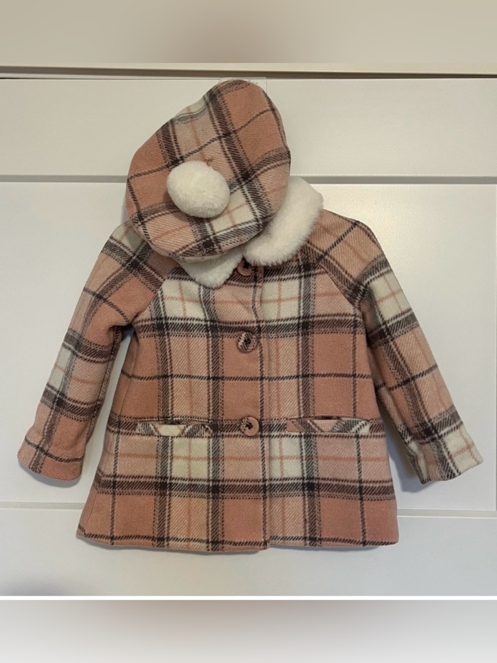 Classic Pink Plaid Girls' Coat with Matching Beret